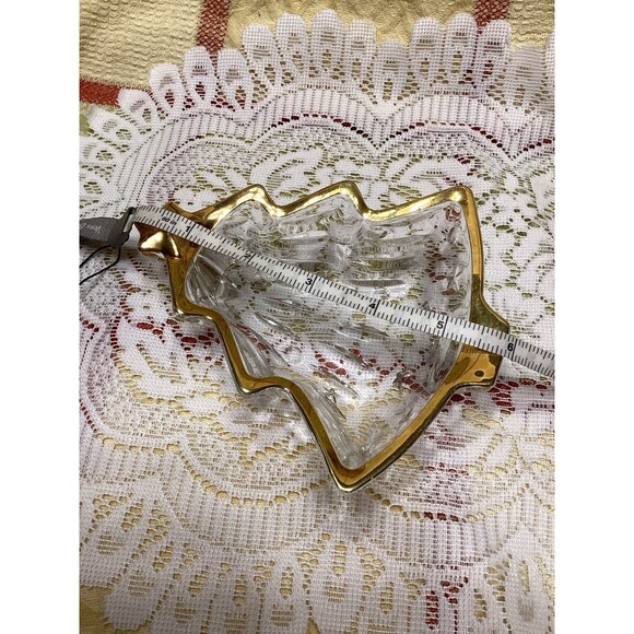Vintage Christmas Tree Shaped Trinket Dish Clear Glass with Gold Trim - Picture 6 of 7